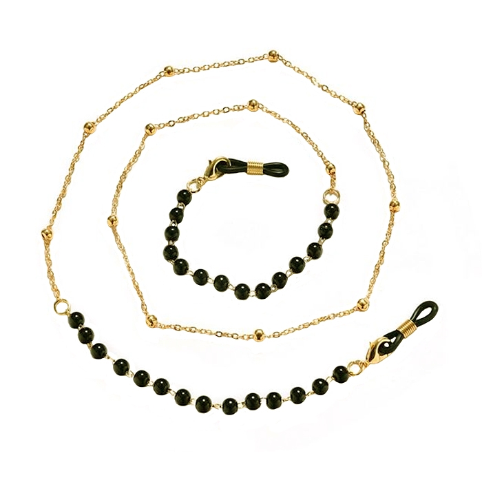 LGT JWLS goudkleurige Zonnebrilkoord voor Dames - met Zwarte Kralen